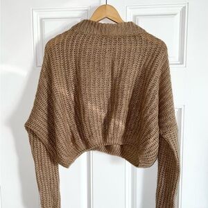 Crop Knit Turtleneck Brown Sweater